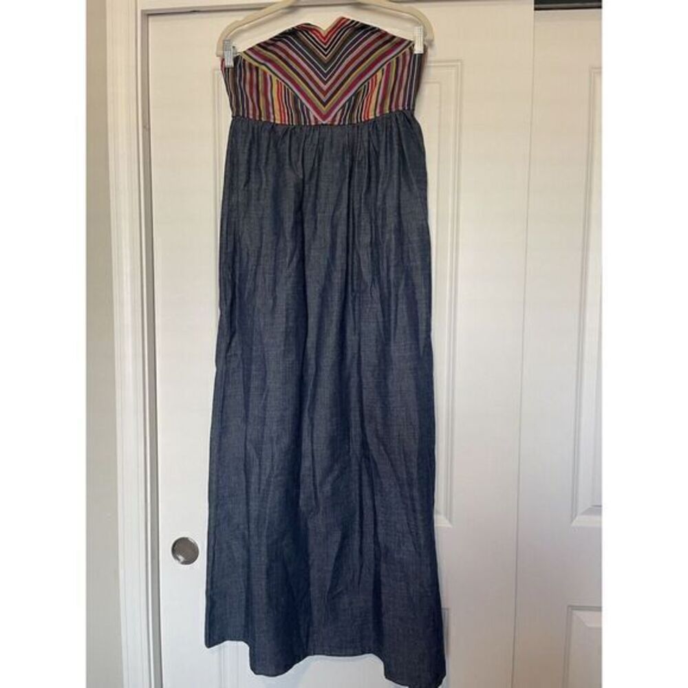 West 36th Women's Maxi Dress V-Neck-Color Block Blue‎ Demin Strapless